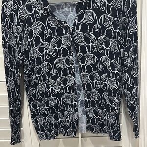 Crown & Ivy Black and White Elephant Cardigan